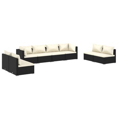 vidaXL Set mobilier de grădină cu perne, 8 piese, negru, poliratan