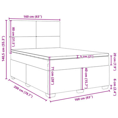 vidaXL Pat box spring cu saltea, albastru, 160x200 cm, catifea