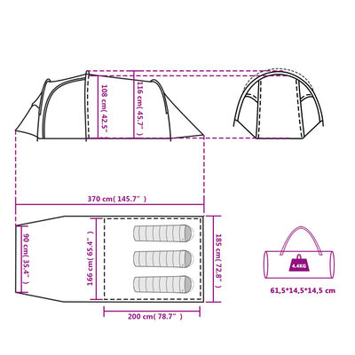 vidaXL Cort de camping tunel 3 persoane, portocaliu, impermeabil