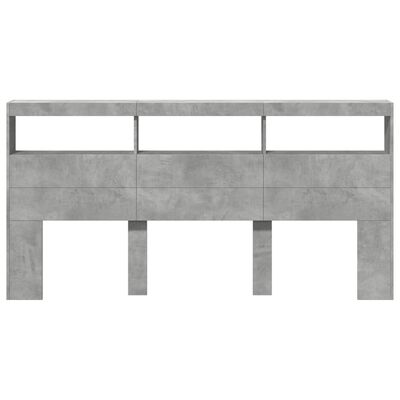 vidaXL Tăblie de pat cu dulap și LED, gri beton, 200x17x102 cm