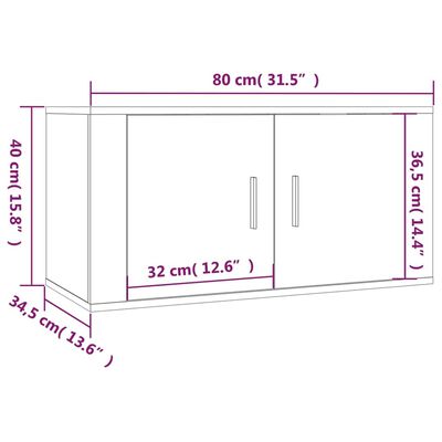 vidaXL Dulapuri TV montate pe perete, 2 buc., alb, 80x34,5x40 cm