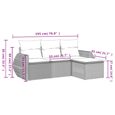 vidaXL Set canapea de grădină cu perne, 4 piese, gri deschis poliratan