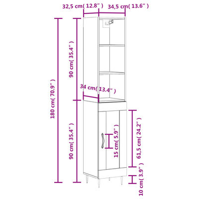 vidaXL Dulap înalt, gri beton, 34,5x34x180 cm, lemn prelucrat