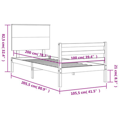 vidaXL Cadru de pat cu tăblie, alb, 100x200 cm, lemn masiv