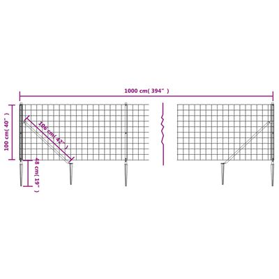 vidaXL Gard plasă de sârmă cu țăruși de fixare, antracit, 1x10 m