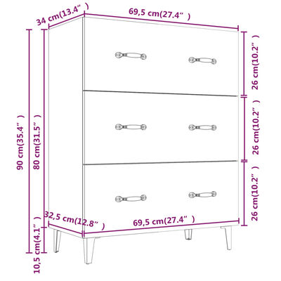 vidaXL Dulap, alb, 69,5x34x90 cm, lemn compozit