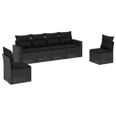 vidaXL Set mobilier de grădină cu perne, 6 piese, negru, poliratan