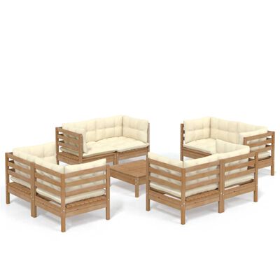 vidaXL Set mobilier grădină cu perne, 9 piese, crem, lemn de pin