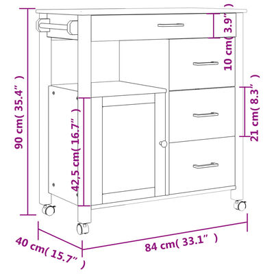 vidaXL Cărucior de bucătărie „MONZA”, 84x40x90 cm, lemn masiv de pin