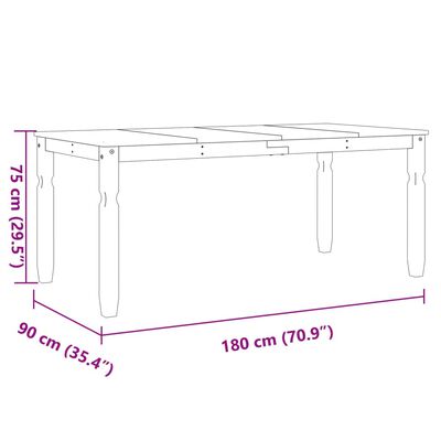 vidaXL Masă de sufragerie "Corona", alb 180x90x75 cm lemn masiv de pin