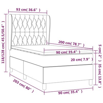 vidaXL Pat box spring cu saltea, gri deschis, 90x200 cm, textil