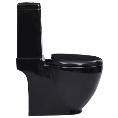 vidaXL Vas WC toaletă baie, negru, ceramică, rotund, flux inferior