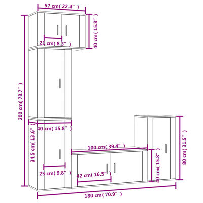 vidaXL Set dulap TV, 5 piese, gri beton, lemn prelucrat