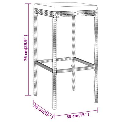 vidaXL Set mobilier bar de grădină cu perne, 3 piese, negru, poliratan