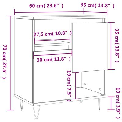 vidaXL Servantă, sonoma gri, 60x35x70 cm, lemn prelucrat