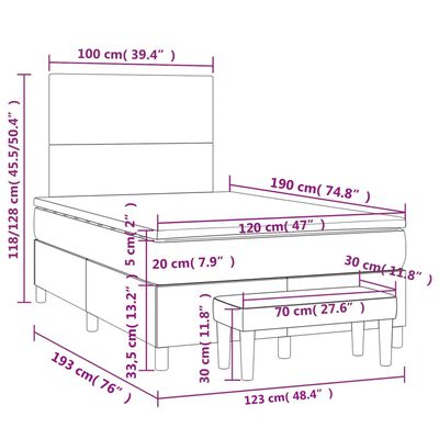 vidaXL Pat continental cu saltea, crem, 120x190 cm, textil