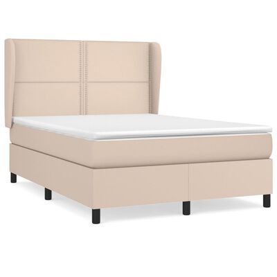 vidaXL Pat box spring cu saltea, cappuccino, 140x200cm piele ecologică