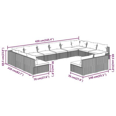 vidaXL Set mobilier de grădină cu perne, 12 piese, negru, poliratan