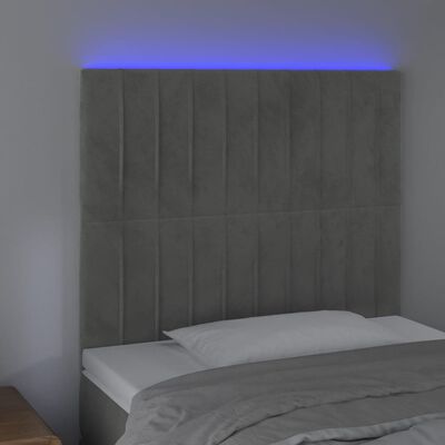 vidaXL Tăblie de pat cu LED, gri deschis, 100x5x118/128 cm, catifea