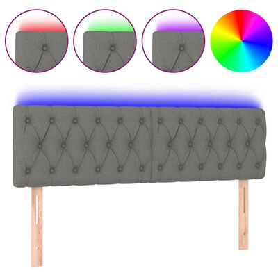 vidaXL Tăblie de pat cu LED, gri închis, 144x7x78/88 cm, textil