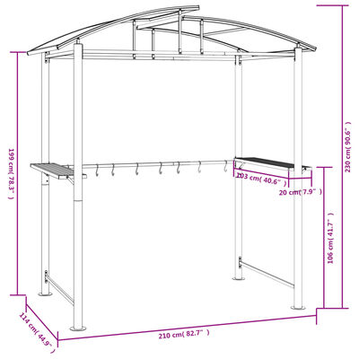 vidaXL Foișor grătar cu rafturi laterale, antracit 210x114x230 cm oțel