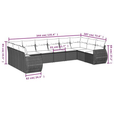 vidaXL Set canapele de grădină cu perne, 11 piese, negru, poliratan