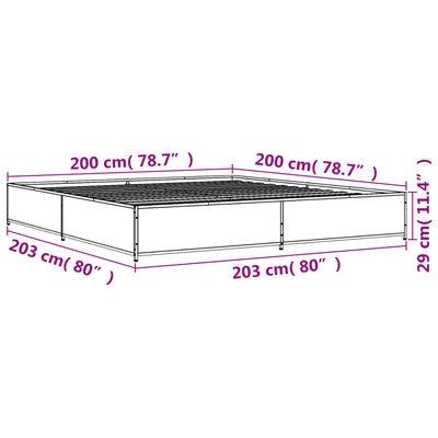 vidaXL Cadru de pat, stejar fumuriu 200x200 cm lemn prelucrat și metal