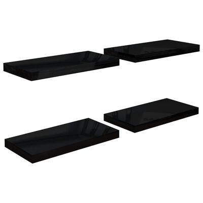 vidaXL Rafturi de perete, 4 buc., negru extralucios, 50x23x3,8 cm, MDF