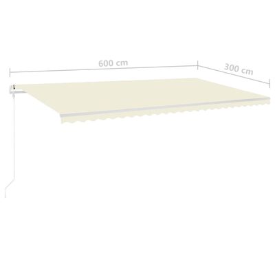 vidaXL Copertină retractabilă manual cu LED, crem, 6x3 m