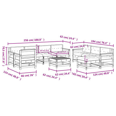 vidaXL Set mobilier de grădină cu perne, 10 piese, negru, lemn masiv