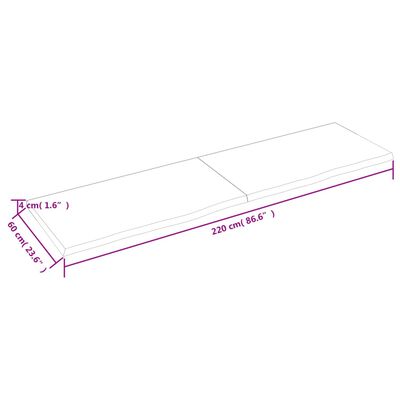 vidaXL Blat de masă, 220x60x(2-4) cm, lemn masiv de stejar netratat