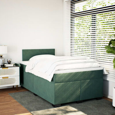 vidaXL Pat box spring cu saltea, verde închis, 120x200 cm, catifea