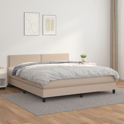 vidaXL Pat box spring cu saltea, cappuccino, 180x200cm piele ecologică