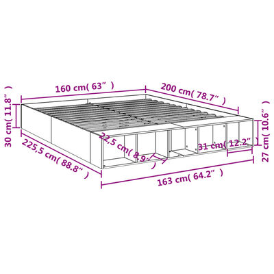 vidaXL Cadru de pat, stejar fumuriu, 160x200 cm, lemn prelucrat