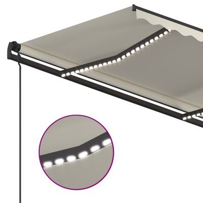 vidaXL Copertină retractabilă manual, cu LED, crem, 5x3,5 m