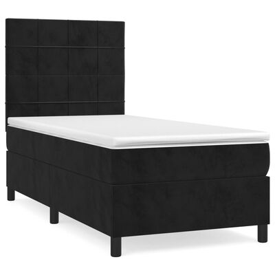 vidaXL Pat box spring cu saltea, negru, 90x190 cm, catifea