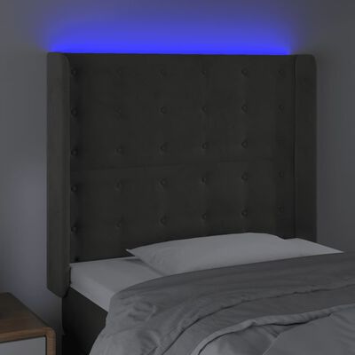 vidaXL Tăblie de pat cu LED, gri închis, 83x16x118/128 cm, catifea