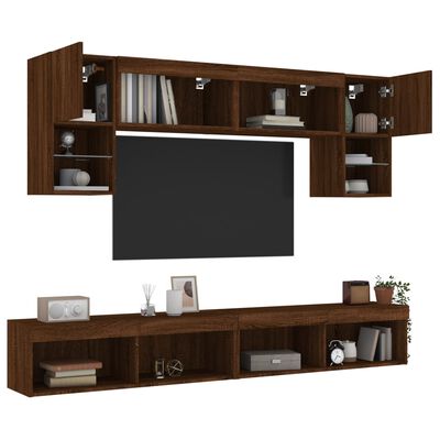 vidaXL Unități de perete TV cu LED-uri, 6 piese, stejar maro, lemn