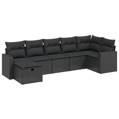 vidaXL Set canapele de grădină cu perne, 7 piese, negru, poliratan
