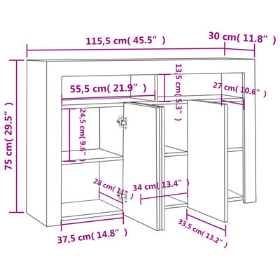 vidaXL Servantă cu lumini LED, stejar Sonoma, 115,5x30x75 cm