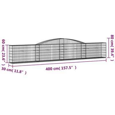 vidaXL Coșuri gabion arcuite 15 buc, 400x30x60/80 cm, fier galvanizat