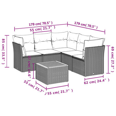 vidaXL Set canapele de grădină, 6 piese, cu perne, bej, poliratan