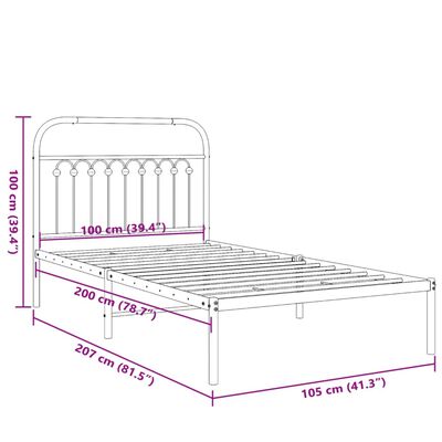 vidaXL Cadru de pat din metal cu tăblie, alb, 100x200 cm