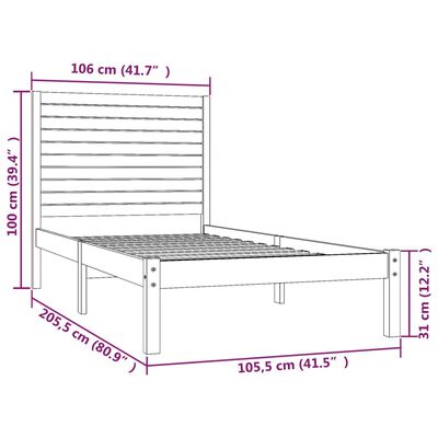 vidaXL Cadru de pat, alb, 100x200 cm, lemn masiv