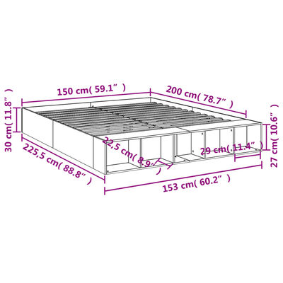 vidaXL Cadru de pat, stejar fumuriu, 150x200 cm, lemn prelucrat