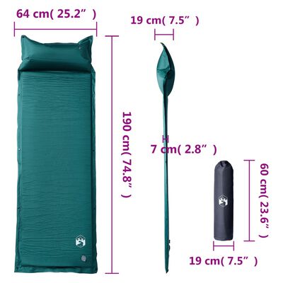 vidaXL Saltea camping auto-gonflabilă, cu pernă, 1 persoană, verde