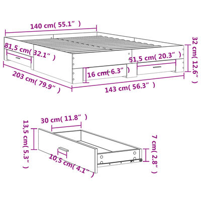 vidaXL Cadru de pat cu sertare stejar sonoma 140x200 cm lemn prelucrat