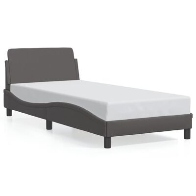 vidaXL Cadru de pat cu tăblie, gri, 90x190 cm, piele ecologică