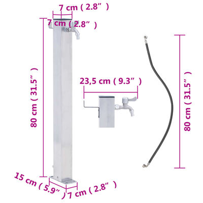 vidaXL Coloană de apă de grădină, 80 cm, oțel inoxidabil, pătrat