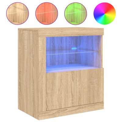 vidaXL Servantă cu lumini LED, stejar sonoma, 60,5x37x67 cm